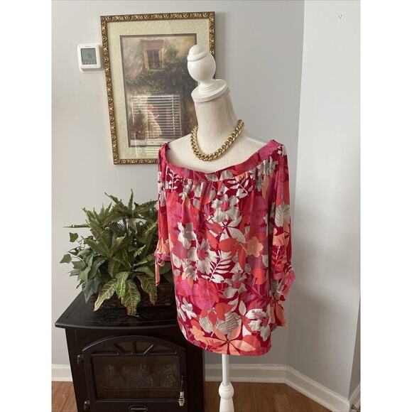 Simply Styled By Sears Women Off The Shoulder Size Large Floral Short Sleeve - Picture 2 of 8
